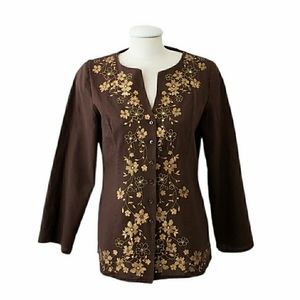 Vintage Linen Brown & Gold Cotton Tunic Blouse